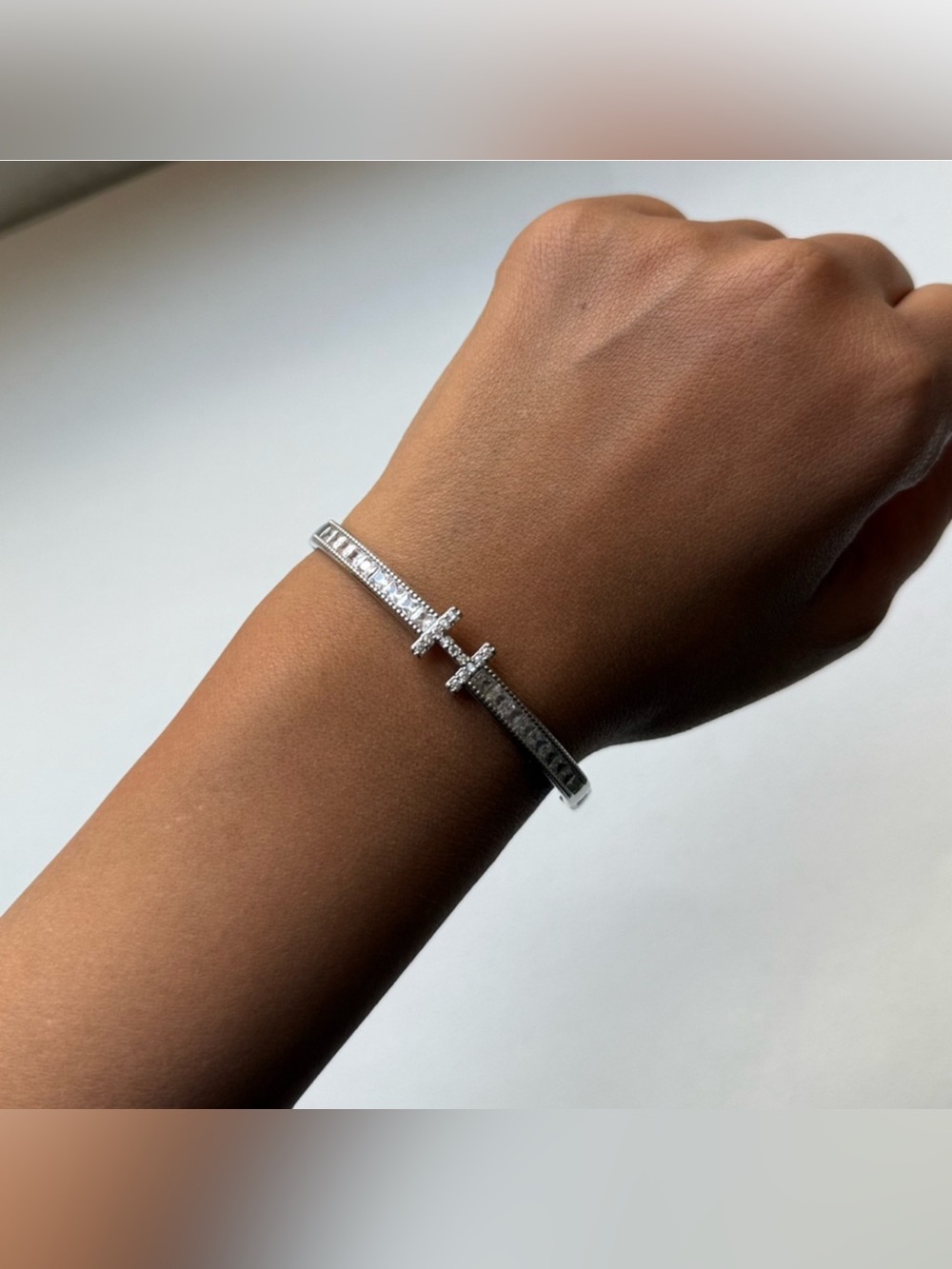 Silver Plated Stainless Steel CZ Bangle Bracelet | Sparkling Statement Jewelry